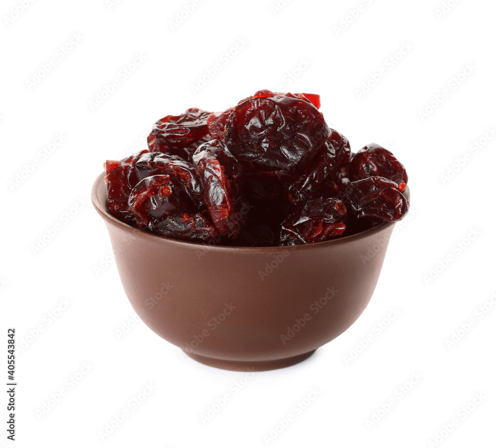 Dried cranberries in bowl isolated on white Dried cranberries in bowl isolated on white