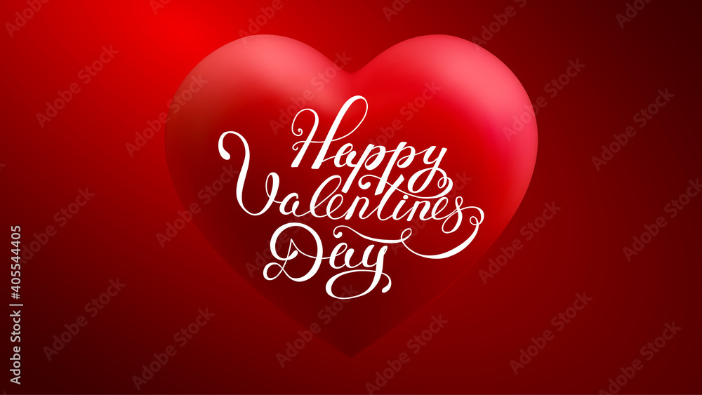 3d vector heart with Happy Valentines Day lettering. Vector Illustration. Love heart background.