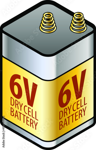 A 6V dry cell lantern battery.