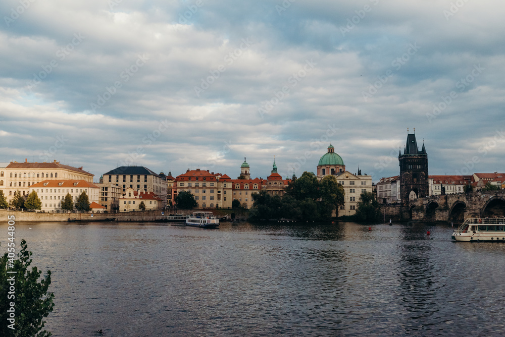 Naklejka premium Vltava river in Prague. Karluv most or Charles bridge