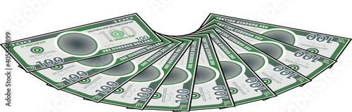 A fan of ten 100 dollar notes. Stylized money.