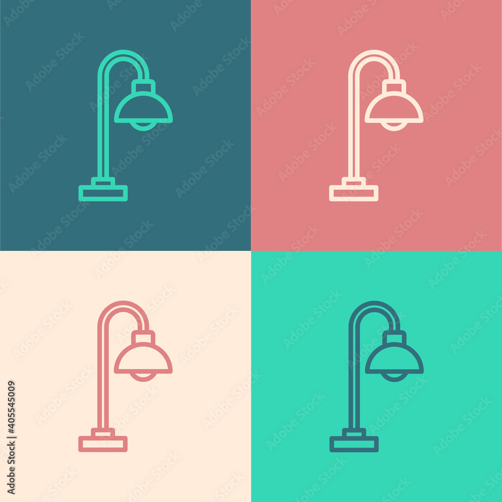 Pop art line Floor lamp icon isolated on color background. Vector. Pop art line Floor lamp icon isolated on color background. Vector.