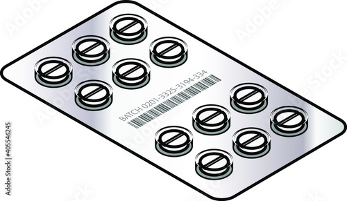 Medicine tablets - 12 large round white pills in a foil blister pack.