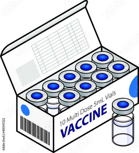 A box of 10 vaccine vials.