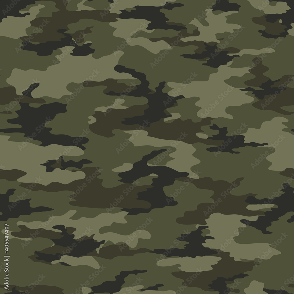 Fototapeta premium Khaki vector camouflage seamless forest pattern on print