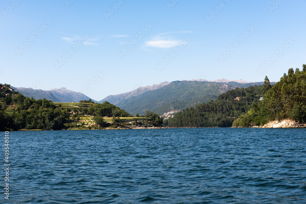 Blue water and hills around Lake Cávado Portugal Blue water and hills around Lake Cávado Portugal