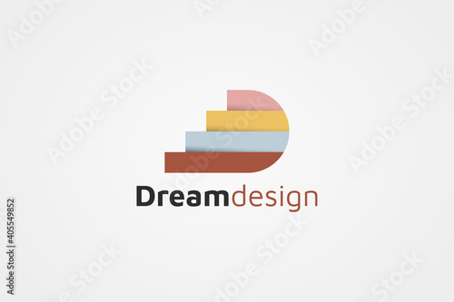 Abstract Initial Letter D Logo. Colorful Geometric Origami Stairs Style isolated on Vintage Background. Usable for Business and Branding Logos. Flat Vector Logo Design Template Element.
