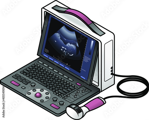 A portable ultrasound machine.