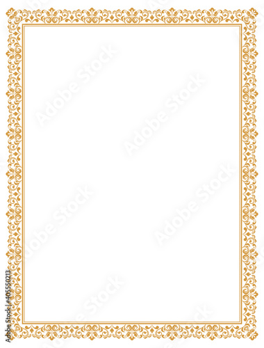 Decorative frame Elegant vector element for design in Eastern style, place for text. Floral golden border. Lace illustration for invitations and greeting cards.