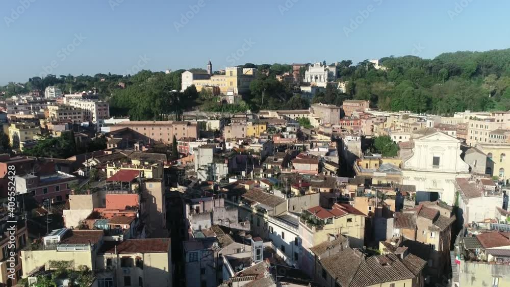 the characteristic trendy district of Trastevere Rome
aerial shot with drone from Trastevere to Ponte Sisto