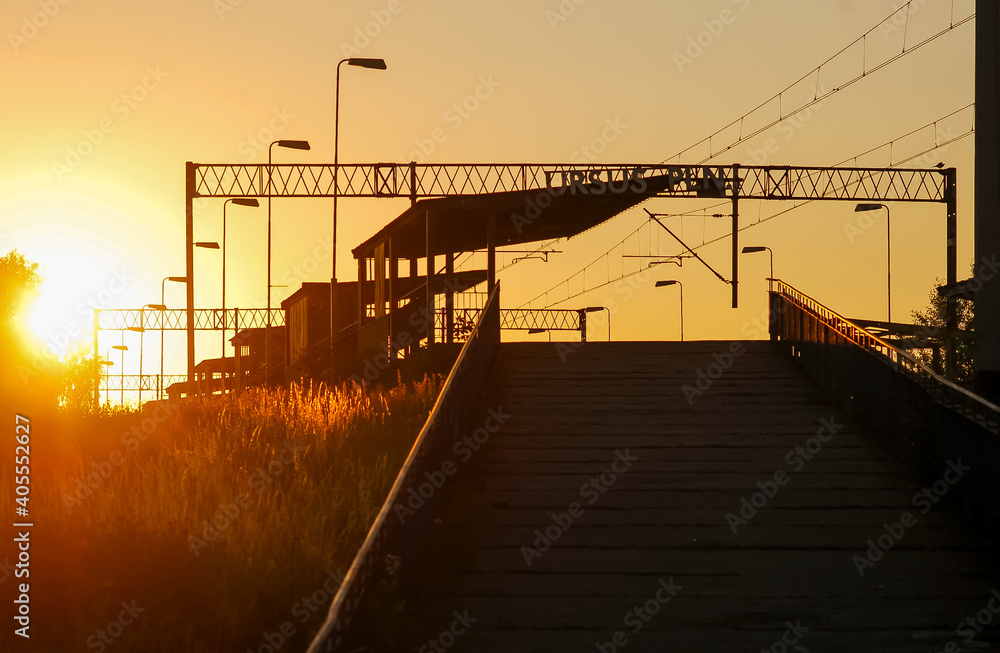 Obraz premium Sunset, Railway Station in North Ursus, Warsaw