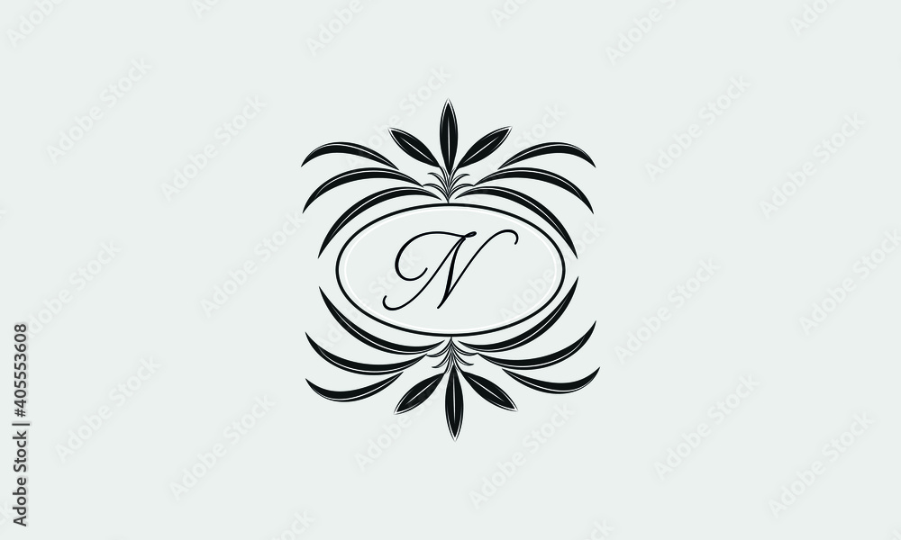 Obraz premium Vector logo design in trendy linear style. Floral monogram with the letter N in the center or space for the text of the letter - an emblem for fashion, beauty and jewelry industry, business
