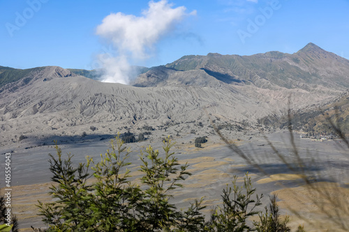 volcano with a volcanic smoke. volcano that still active. Erupting Volcano, Mount Bromo, Indonesia. 