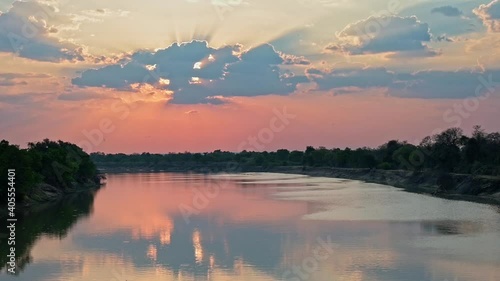 sunset over Luangwa River, South Luangwa National Park, Mfuwe, Zambia, Africa photo