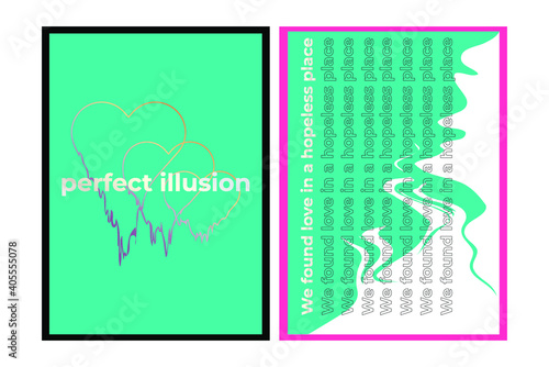 set of cards for valentine's day. lines from the song. We found love in a hopeless place. perfect illusion.