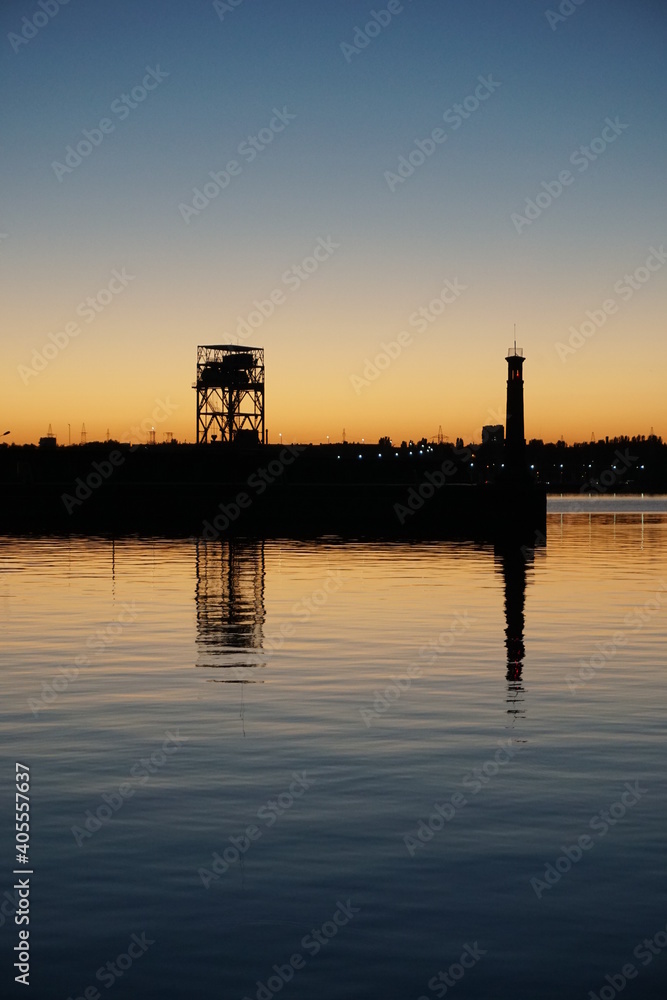 Evening landscape of the city river sunset Evening landscape of the city river sunset