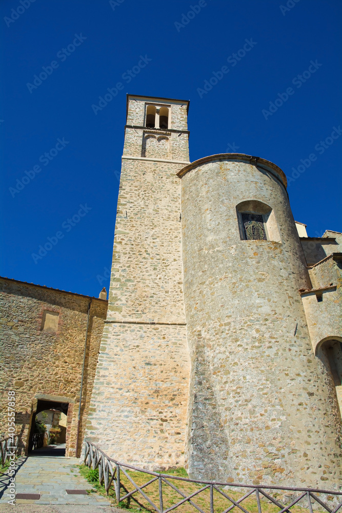 The 13th century St John the Baptist Church, Chiesa Parrocchiale di San Giovanni Battista in Italian, in the historic medieval village of Scansano, Grosseto Province, Tuscany, Italy
