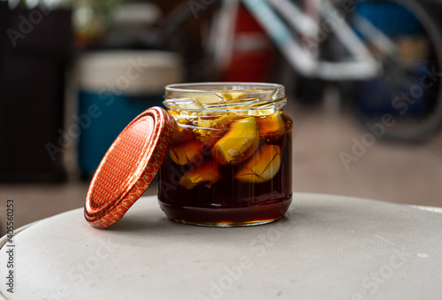 Garlic honey in vase healthy immune system