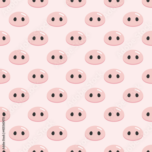 Cute pink piglet snout  pigs nose vector cartoon style seamless pattern background. 