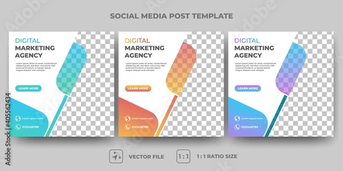 Set of Editable square banner template. Digital marketing agency business social media post template. Flat design vector with a photo collage. Suitable for social media, banners, and web internet ads.