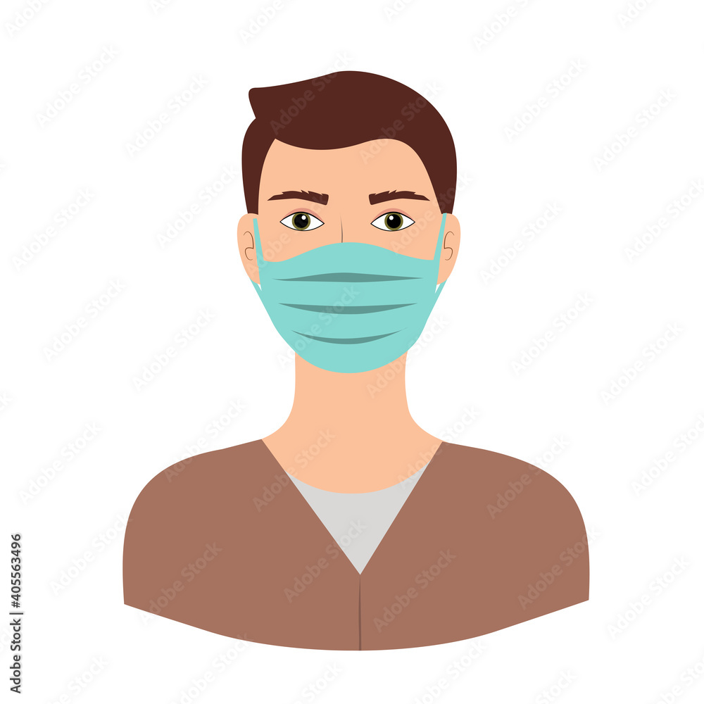 Men with medical mask on a white background