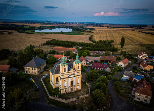 aerial view church in the village