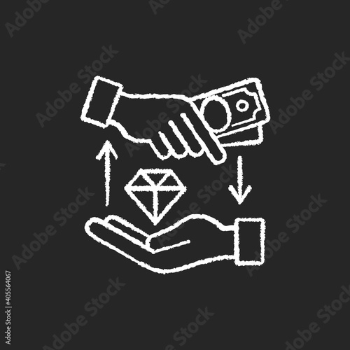 Money loan chalk white icon on black background. Borrowing cash. Financial aid. Lending money at interest. Receiving funds secured by real property. Isolated vector chalkboard illustration