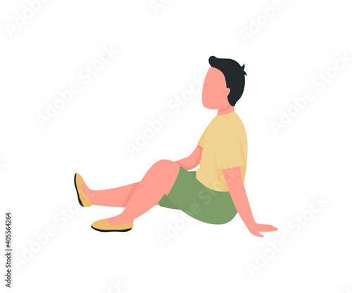 Preschool boy sitting flat color vector faceless character. Teenager relax. Leisure and pastime for teenager. Rest and recreation isolated cartoon illustration for web graphic design and animation