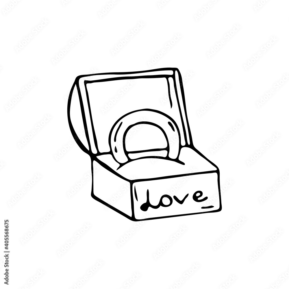 Hand-drawn element for valentine's day. Doodles for web, postcard design, congratulations. Ring gift box Hand-drawn element for valentine's day. Doodles for web, postcard design, congratulations. Ring gift box