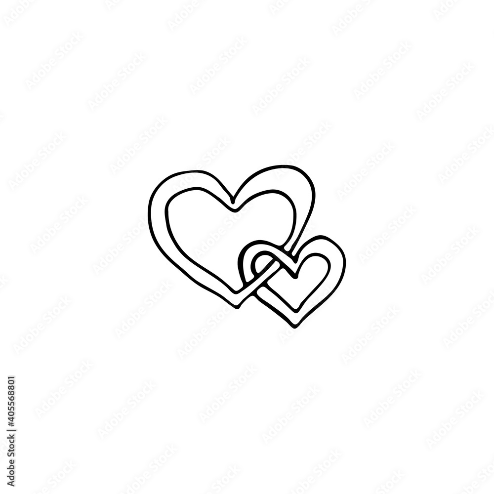 Hand-drawn element for valentine's day. Doodles for web, postcard design, congratulations. Hearts