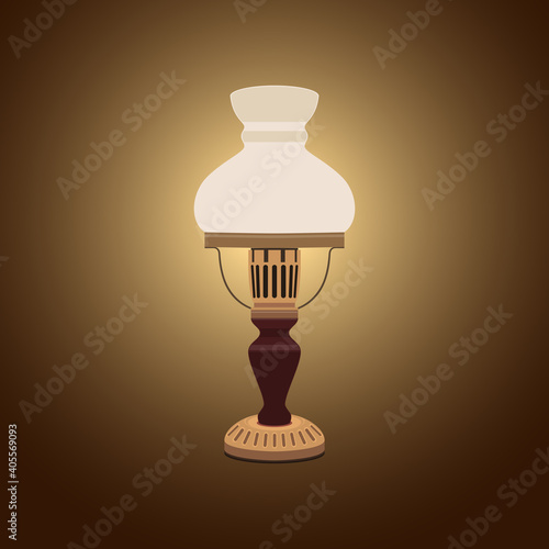 Retro table lamp. Realistic image. Vector illustration on a dark background.