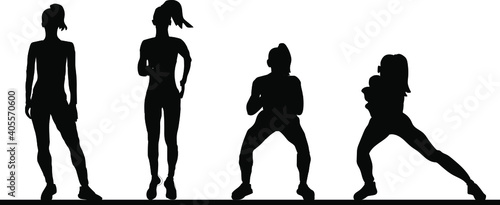 Cute girl goes in for sports. Silhouettes. Vector illustration.