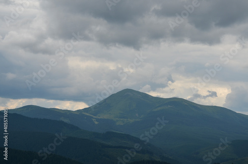 Picturesque Carpathian mountains landscape  panorama view of the Chornohora ridge with one of the highest Ukrainian mountains Petros