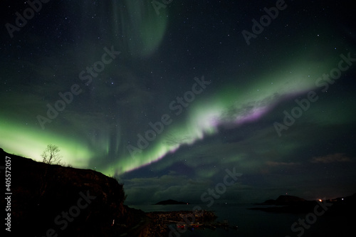 Pink and green aurora in Norway