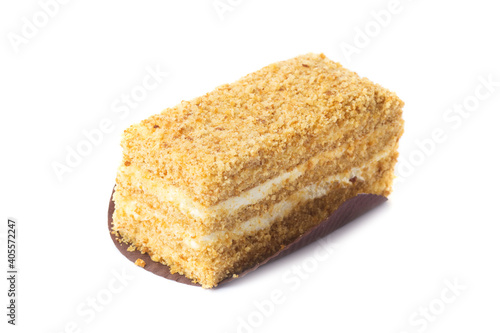 Slice of layered honey cake.