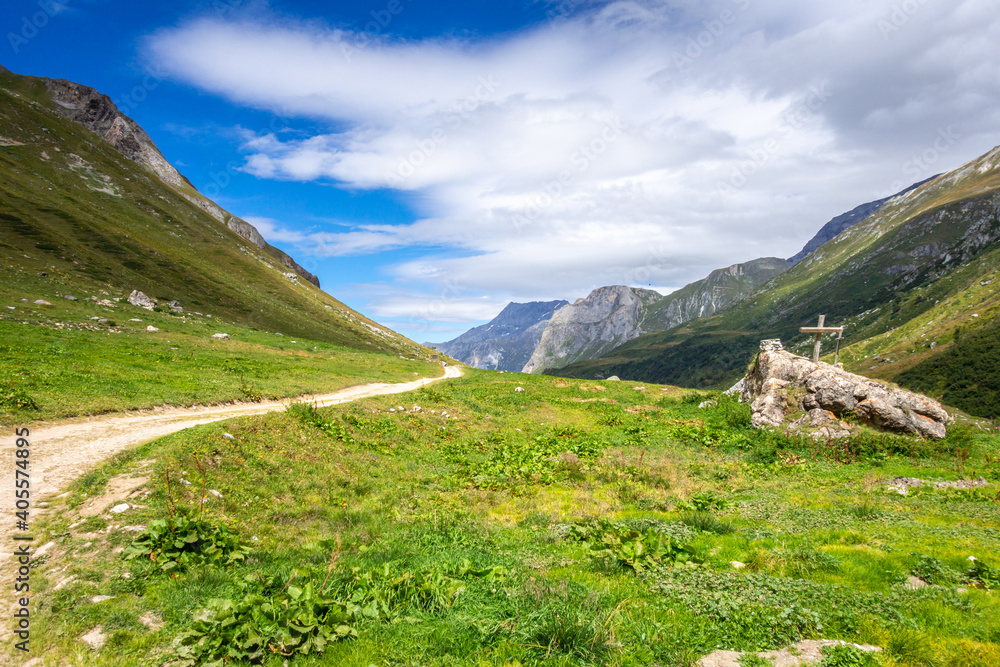 Naklejka premium Mountain and hiking path landscape in French alps