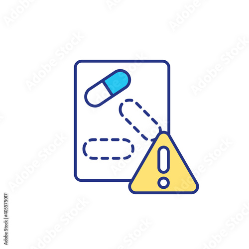 List of medicaments RGB color icon. Pills that you need to take for controlling body immune system status. Curing different problems with special modern medicals. Isolated vector illustration
