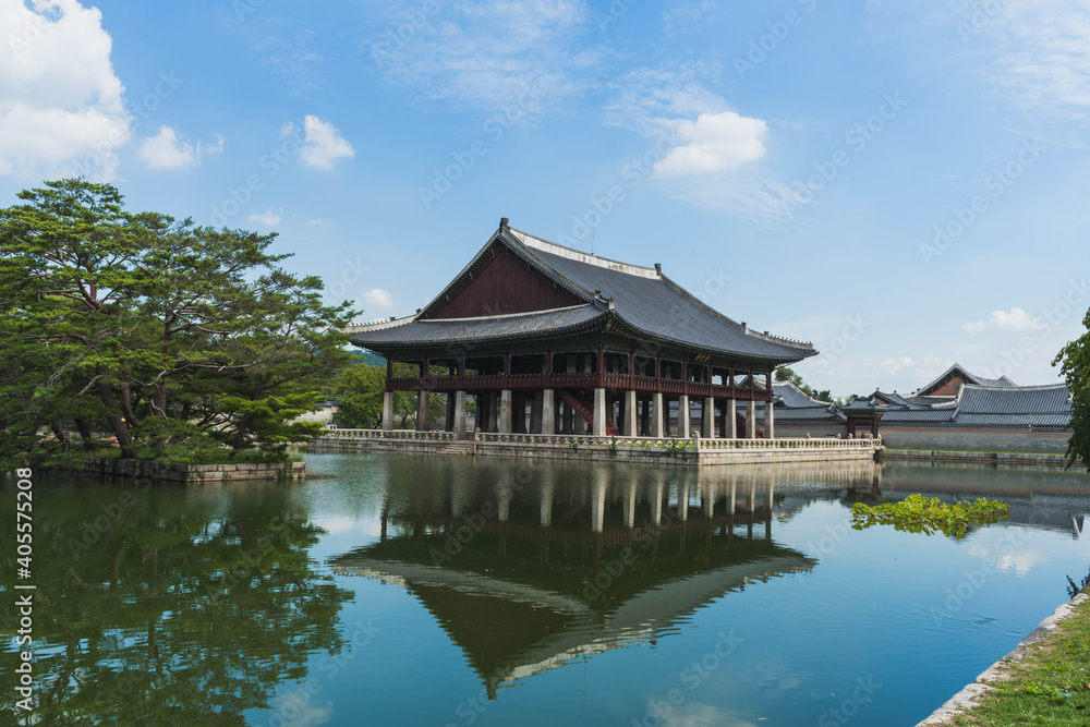 Gyeongbokgung Place with a reflection in lake Gyeongbokgung Place with a reflection in lake
