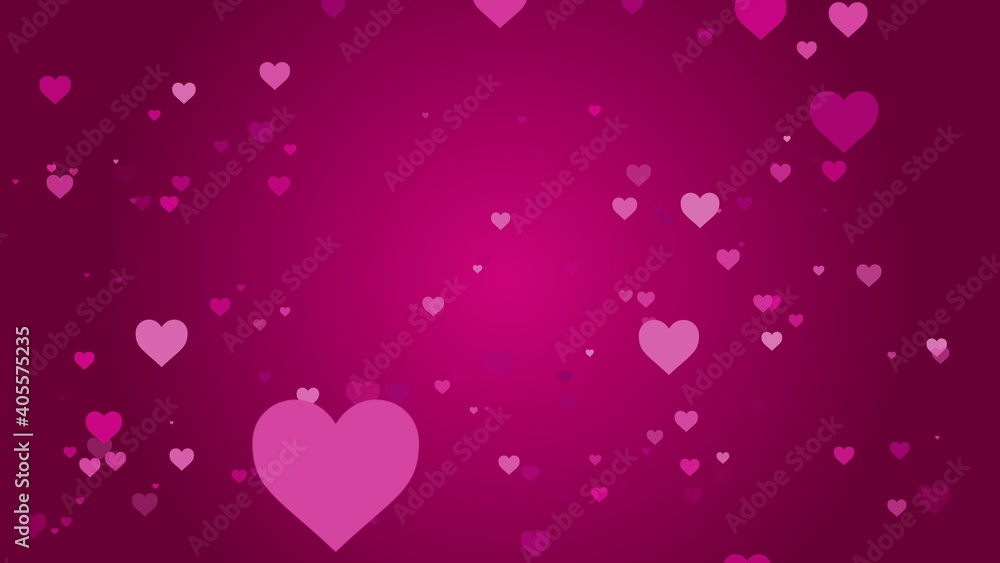4K Valentine's day card. Abstract pink hearts background. Shiny hearts flying