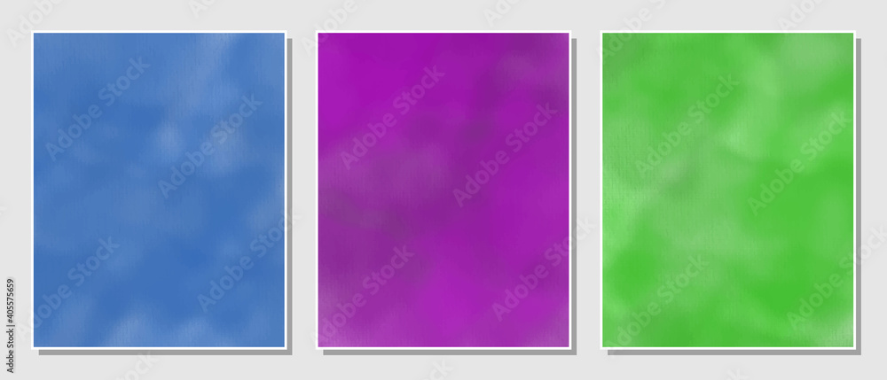 Blue, purple and green set watercolor background.