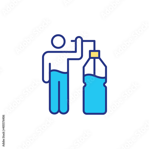 Drinking huge amount of water RGB color icon. Stay hydrated by drinking different fluids. Helps maximize physical performance. Affects energy levels and brain functions. Isolated vector illustration