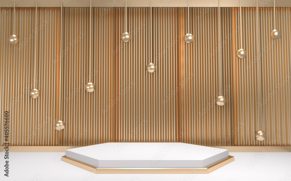 Fototapeta premium Golden Podium minimal geometric white and gold style abstract.3D rendering