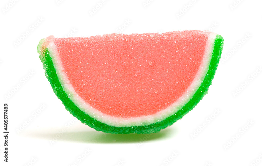 Watermelon Candy Fruit Slice on a White Background Watermelon Candy Fruit Slice on a White Background