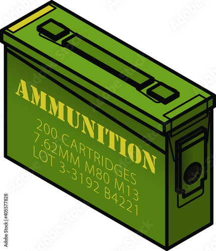 An ammo/ammunition box in army green.