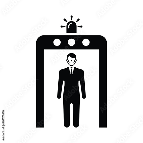 Security screening, inspection, passenger control black icon. 