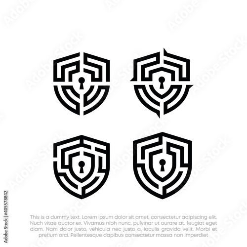 Set Shield Security logo symbol for technology. Labyrinth logo. Security Logo. Abstract analytic Logo.