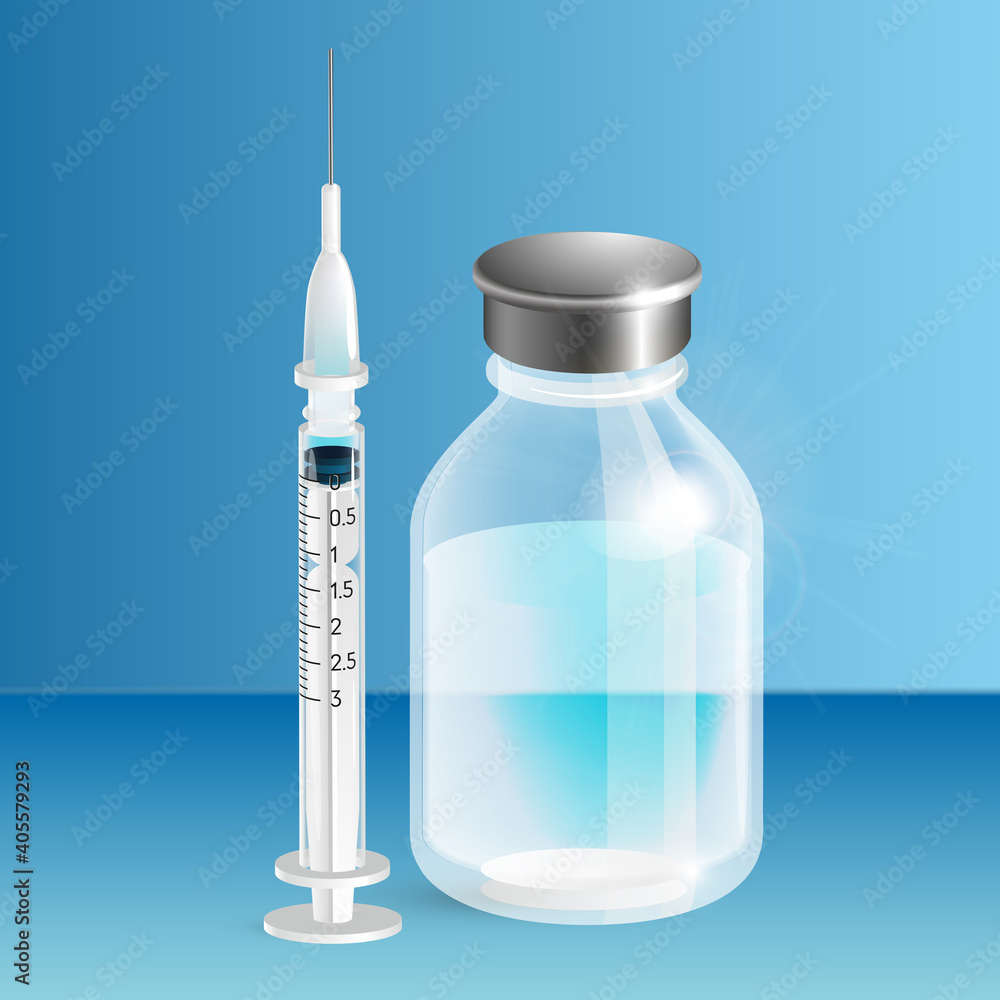 Covid 19 vaccine illustration coronavirus - realistic design elements banner Covid 19 vaccine illustration coronavirus - realistic design elements banner