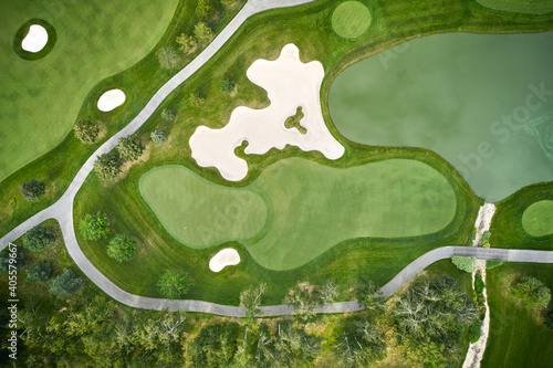 Top down aerial of a golf course