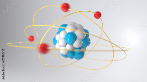 The nucleus of atom, an atom and its nucleus, electrons rotate, protons, elementary particles, neutrons, electron, atomic energy