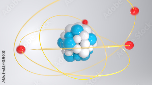 The nucleus of atom, an atom and its nucleus, electrons rotate, protons, elementary particles, neutrons, electron, atomic energy